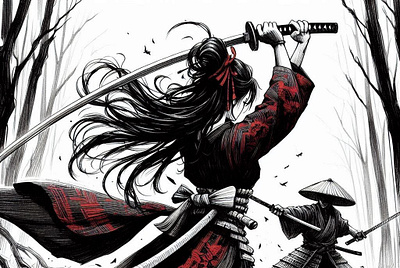 Geisha Sword ai art artificial intelligence colors design geisha graphic design illustration japan photoshop red style sword white