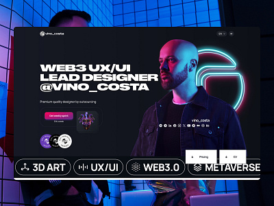 Self-Promo UX/UI Page in Cyberpunk Style Made for Web3, Crypto 3d ai blockchain crypto crypto design cyberpunk defi finance fintech gambling landing metaverse neon nft portfolio promo selfpromo ui ux web3
