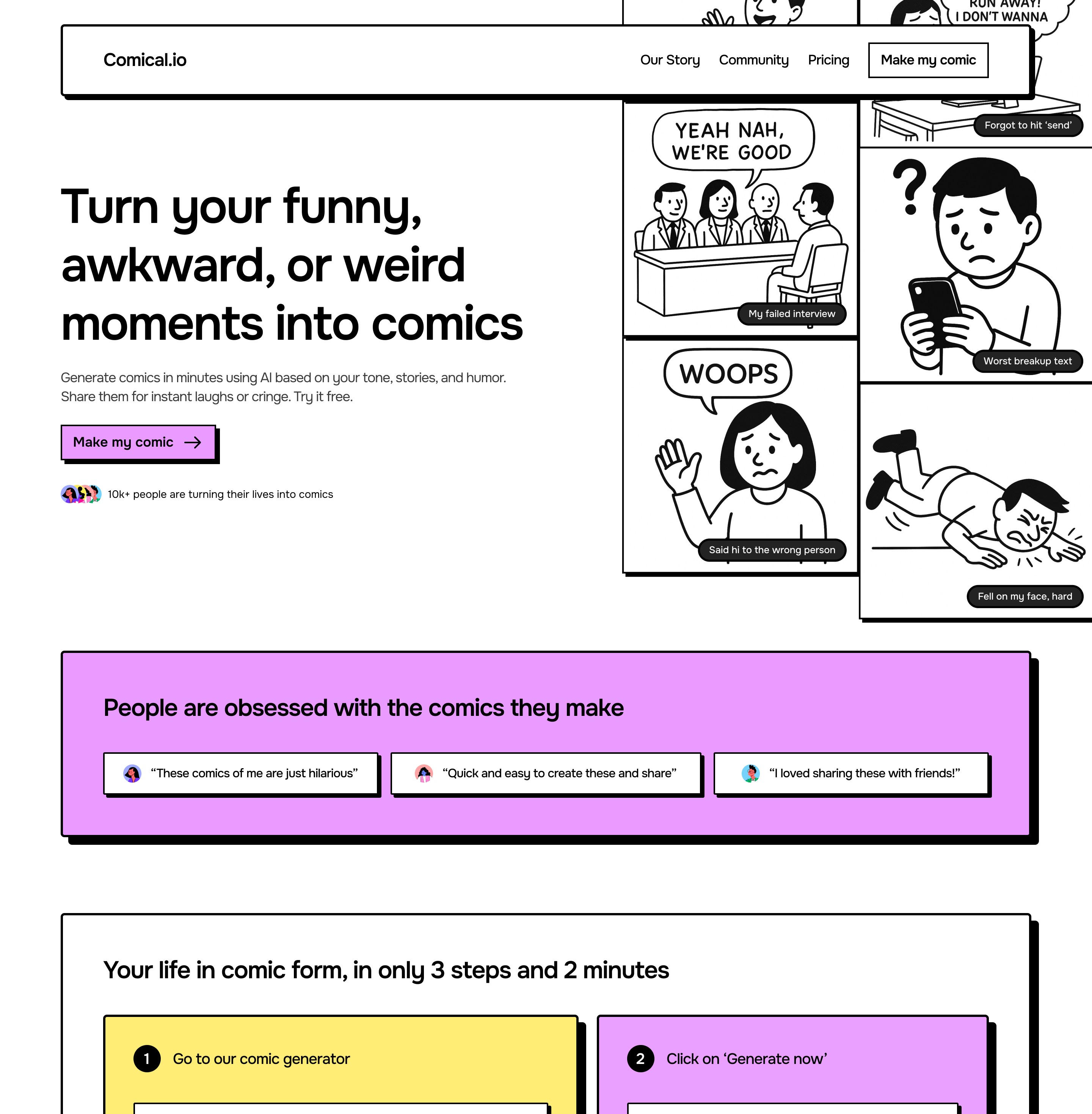 Playful Comic-Themed Landing Page Concept ai cartoon clean comic contrast flat fun home page humor landing page minimalist modern playful ui ux website design whimsical