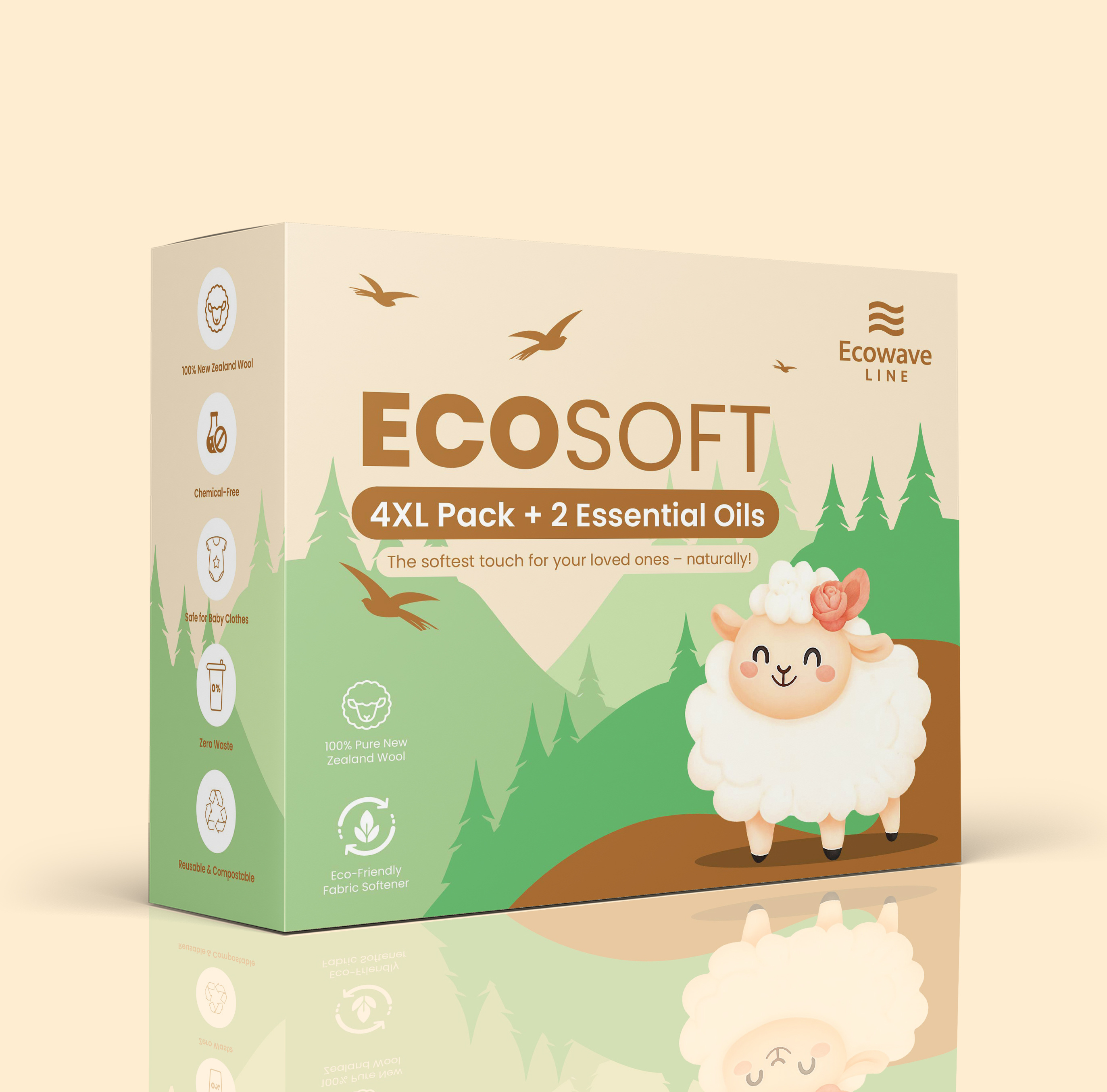 Packaging Box Design For 4 XL wool dryer balls + 2 essential oil sustainableliving