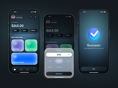 Finance App UI Design banking app bitcoin buy dark mood financial app fintech app ios ios app mobile app money app payment saving service stock market ui kits wallet app