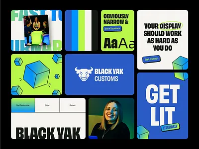 Brand Identity Direction 02 for Black Yak Customs blue bold brand brand identity branding design gradient graphic design green identity logo modern playful system tech technology typography ui ux visual