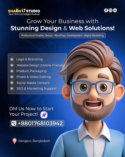 Grow your business with stunning design & web solutions adobe illustrator adobe photoshop branding design graphic design illustration logo post design social media social media post design ui ux vector