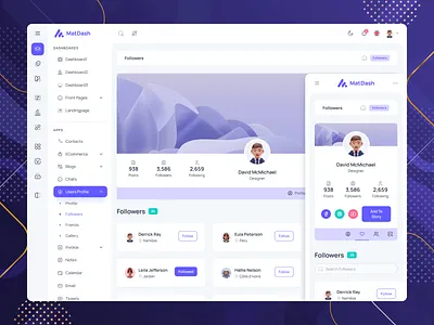 MatDash User Profile Followers Page Design admin dashboard admin dashboard template admin panel admin template admin template ui clean dashboard ui clean ui design dashboard design followers followers page admin ui followers page design modern dashboard profile management design profile page ui saas dashboard ui tailwind react app tailwind user interface user interface user profile ui web app ui