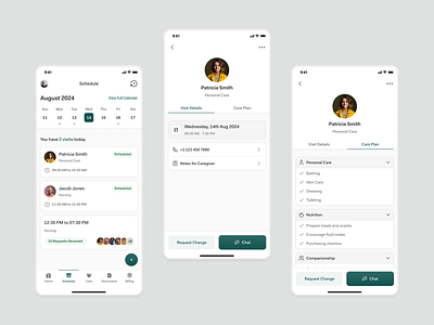 CareEase Mobile – Smart Visit Scheduling & Personalized Care app app design branding careease mobile caregiver app caregiver experience clean ui design family care app healthcare app illustration mobile app design mobile ui personalized care schedule screen smart visit scheduling uiux