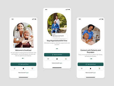 Human-Centric Onboarding for Homecare App animation app app design app ui branding caregivers clean ui connect patients design graphic design health platform—designed human centric onboarding manage care with ease mobile app design motion graphics onboarding for homecare app ui uiux welcome screen