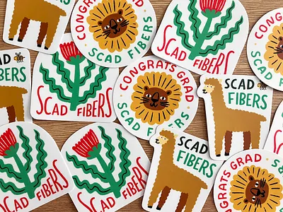 Stickers for SCAD Fibers Show alpaca campaign illustration lettering lion scad stickers