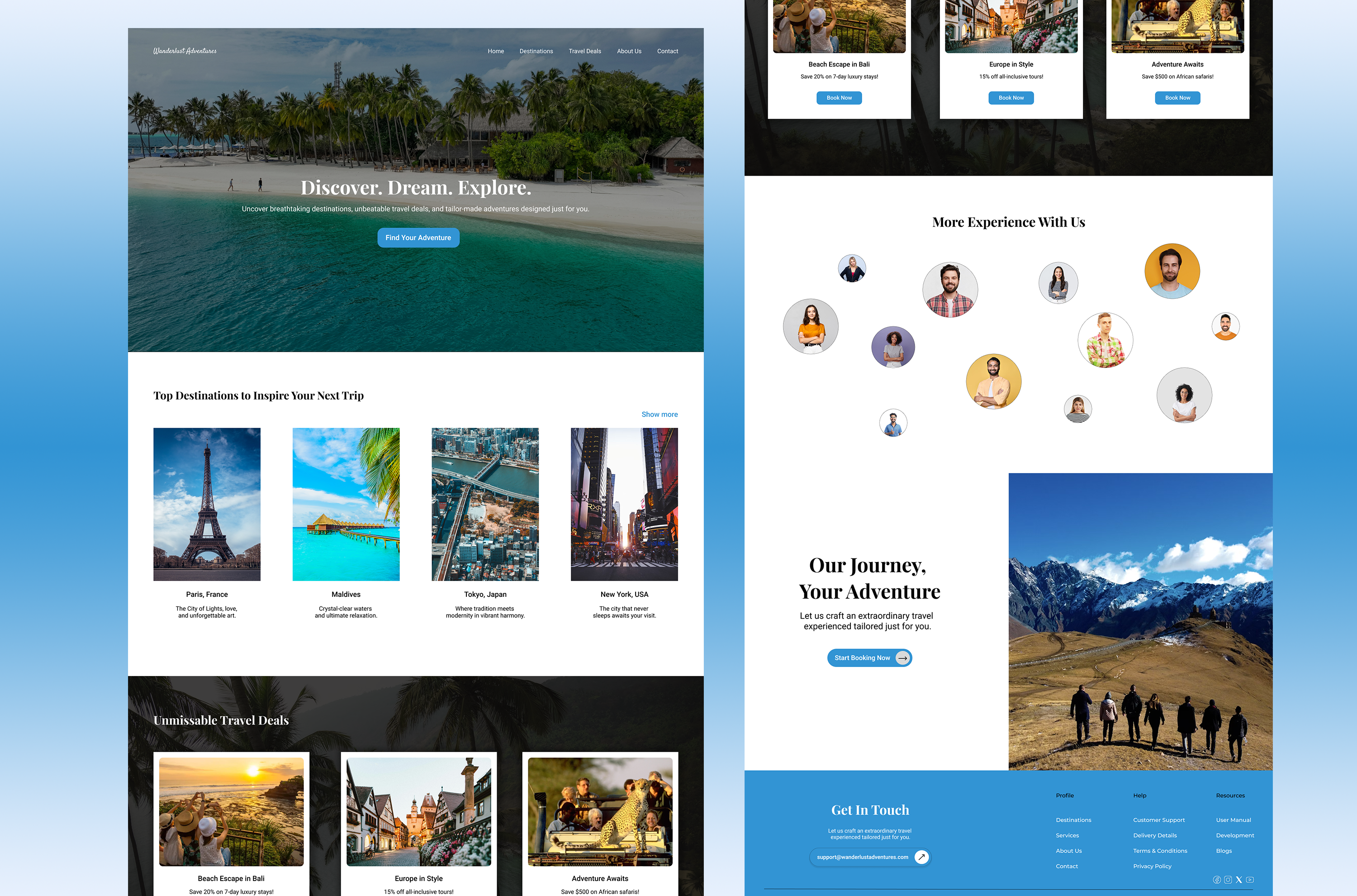 Wanderlust – Travel Booking Landing Page Design figma graphic design hero section landing page modern web design travel booking travel website ui ui design ui ux ux design web design website concept