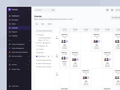 Taskbito - Calendar Dashboard UI analytics calendar client management crm dashboard lists project dashboard reports saas task management ui webui