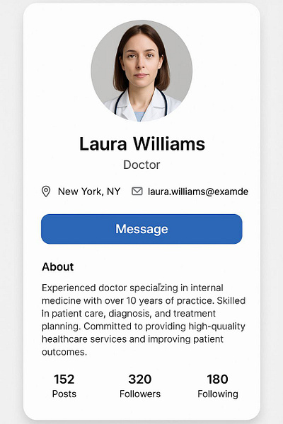 Professional Doctor Profile – Daily UI Challenge - #006 cleanui doctorui dribbbleshot figmadesign healthcaredesign healthtech medicalapp telemedicine uidesign userinterface uxdesign