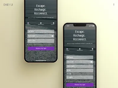 Sign Up Mobile Page - Retreat Sign up calming daily ui dailyui event sign up minimalist ui mobile sign up mobile ui design retreat sign up sign up page wellness app