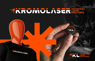 KROMOLASER branding combination mark design geometric laser lettering lettermark logo spark text logo typo typogaphy typographic wordmark