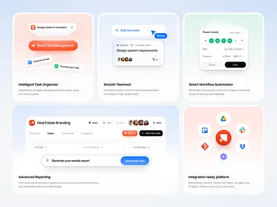 Centra - Project Management Features bento cards bento card bentogrid illustration project management saas saas saas bento card ui design visual design