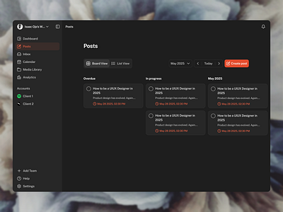 Darkmode UI Design for SaaS Social Media Management app darkmode dashboard design figma figma designer saas ui ui design uiux designer ux