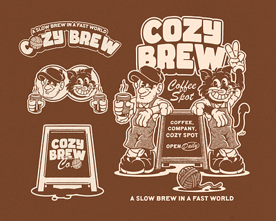 COZY BREW MASCOT & BRAND IDENTITY DESIGN PACKAGE art brand identity branding design design package graphic design illustration key visual logo mascot typography ui ux vector