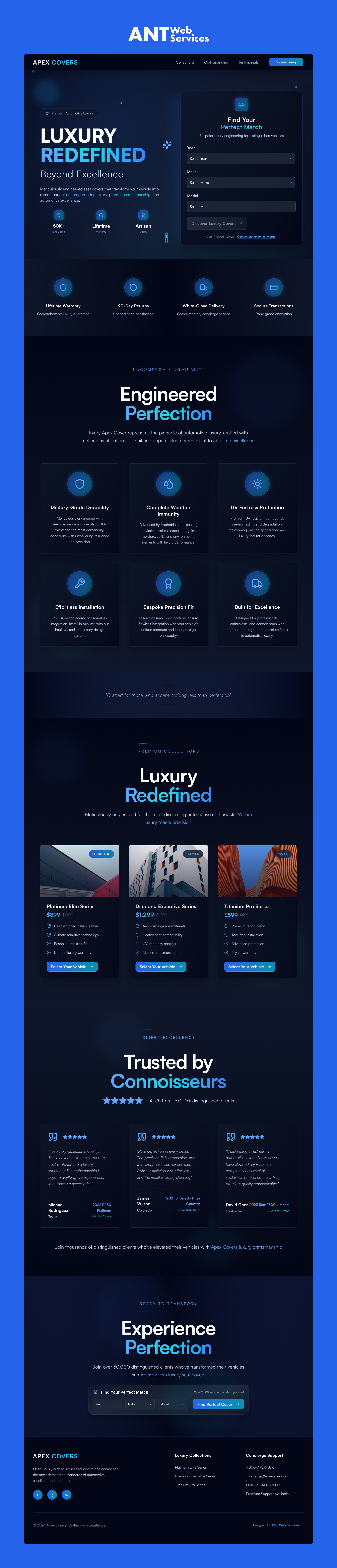 Luxury website design For Premium Seat Covers dark mode luxury design premium product web design