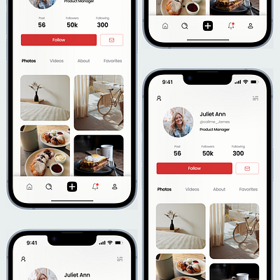 User Profile Page Design - Daily Ui 006 app design cleanapp dailui dailyui006 designer discpver figmadesign graphic design mobile app profile design red color ui designer uiux user profile ux designer