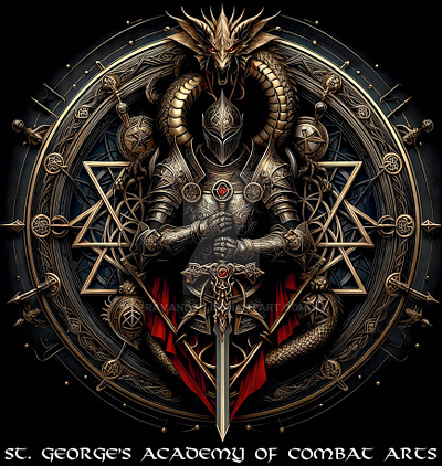 Logo Design for St. George's Academy of Combat Arts 2d academy armordesign art branding detailed digital esoteric example fencing graphic design intricate intriguing logo occult professional renaissance school symbolism vibrant