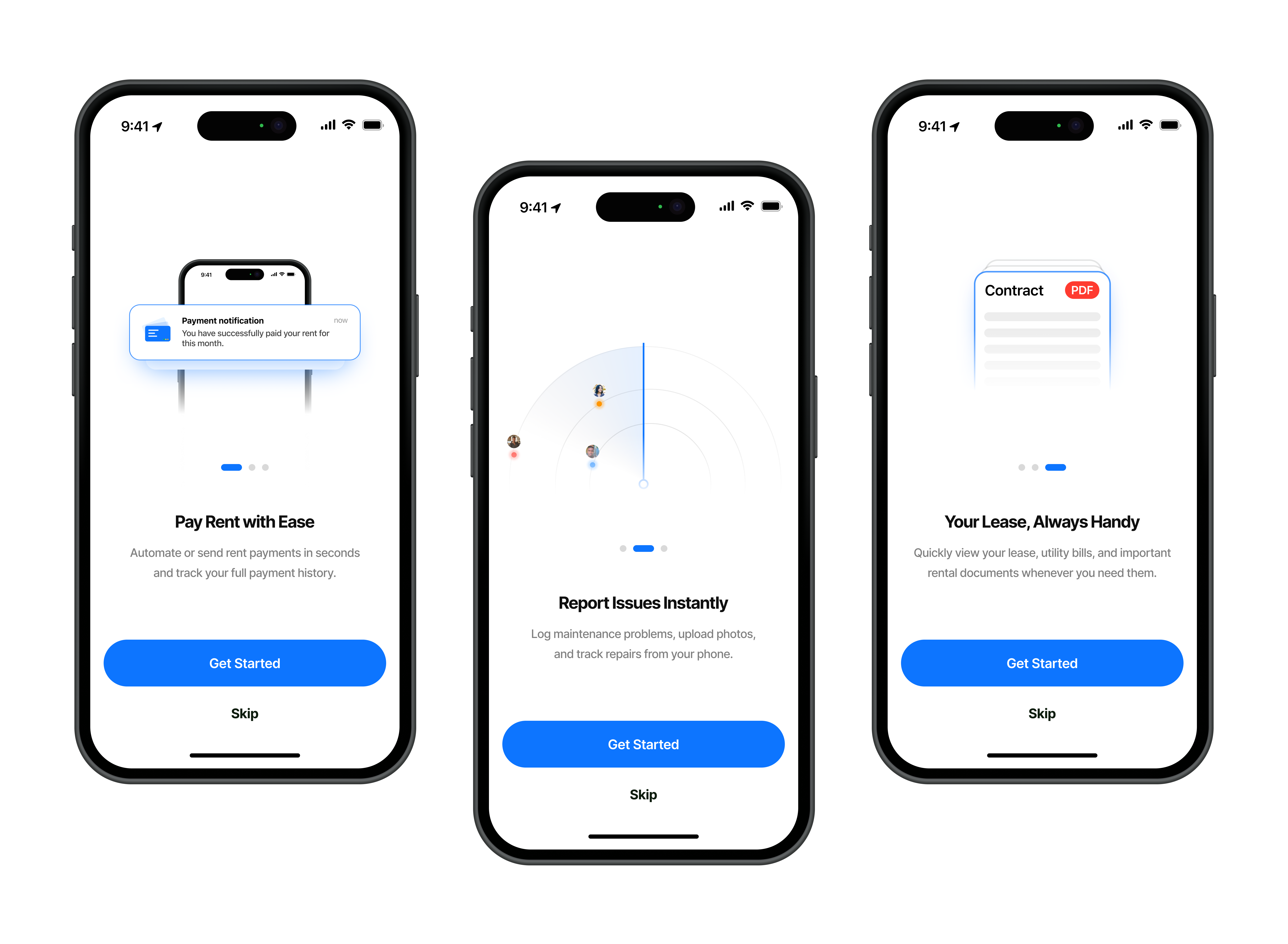 Onboarding Design blue crm dashboard design illustration mobile onboarding proptech rent saas tool ui web