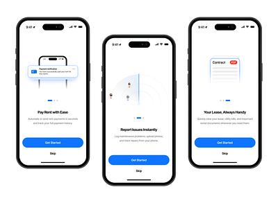 Onboarding Design blue crm dashboard design illustration mobile onboarding proptech rent saas tool ui web