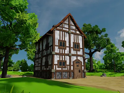 Medieval House 4 With Environment 3d 3dart 3dmodel art blender3d environment exterior flower forest game grass house landscape lowpoly medieval render rock trees