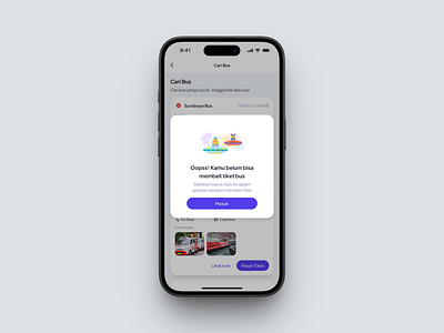 Bus Ticket Booking App: Guest Mode app booking bus button card clean design designinspiration error illustration login minimalism mobile mode popup state ui
