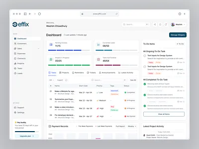 Effix - CRM Dashboard Design client crm customer dashboard filllo filllodesign invoices leads management product design saas task ui uiux