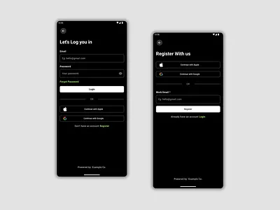 Elegant Dark Mode Login & Registration UI – Android App Design branding graphic design ui