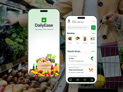 DailyEase – Mobile App Design Concepts for Everyday Needs. app design food graphic design grocery app medicine mobile app design mobile design product design restaurant ui uiux ux
