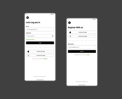 Clean Light Mode Login & Registration UI – Android App branding graphic design ui