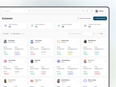 Effix CRM - Customer Page Design accounts active audience buyer cart contacts crm customer dashboard details filllodesign management membership product design profile saas task uiux user