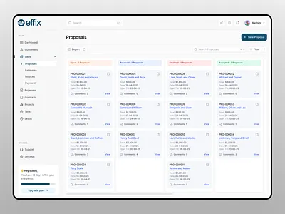 Effix CRM - Project Proposals Page Design client cover letter crm customer dashboard details filllo filllodesign product design project proposal send sending ui design uiux ux design