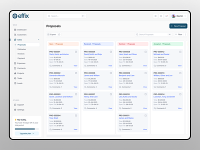 Effix CRM - Project Proposals Page Design client cover letter crm customer dashboard details filllo filllodesign product design project proposal send sending ui design uiux ux design