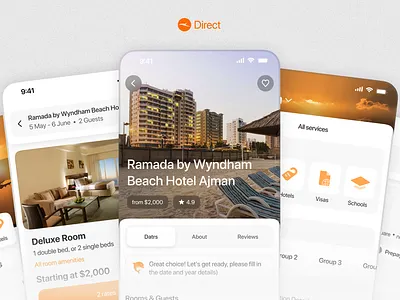 🍯 Direct - Travelling App airbnb app booking branding direct graphic design hotel logo mobile school ticket travel ui ux visa