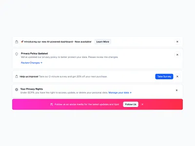 Landing Banners 🛎️ alerts banner banners design landing landing page minimal saas ui web design