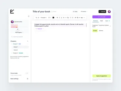 Editor SaaS platform for junior writers design editor product saas startup ui ux webplatform website