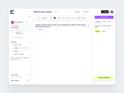 Editor SaaS platform for junior writers design editor product saas startup ui ux webplatform website