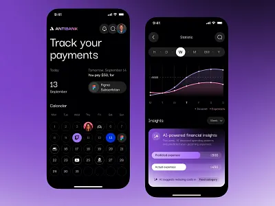 Online Mobile Banking App ai analytics banking calendar charts clean dashboard design mobile payment progress socials tracking ui user interface ux