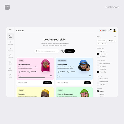 LMS - Dashboard - Online Courses Builder branding clean courses dashboard design filters progress ui user interface ux web