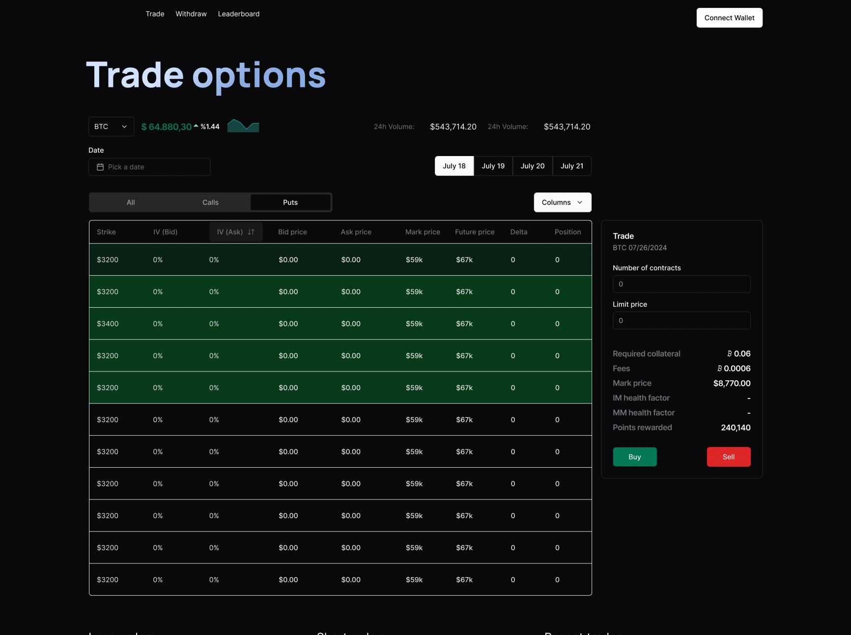 Options trading UI crypto daily ui design options trading ui ux web design web3