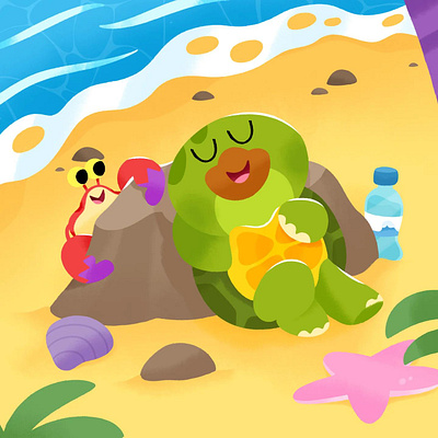 Sundays are for soaking up the sun 🌞 animal beach crab cute holiday illustration illustrator kids relax summer sun sunday tortoise vacation vibrant weekend