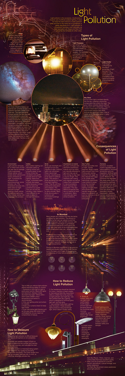 Light Pollution Infographic abstract design graphic design infographic information layout light photography pollution purple