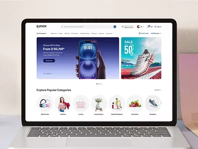 Emox I Ecommerce Website Design e com ecommerce ecommerce website ecommerce website design graphic design modern website online shopping shop shopping shopping app ui ux web web design website