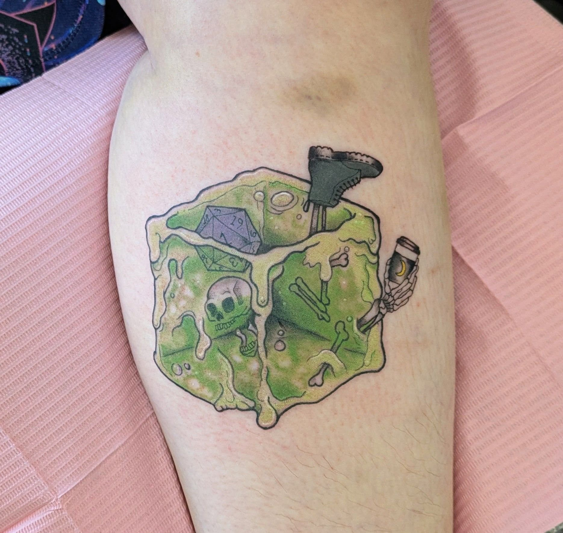Gelatinous cube. colourtattoo d20 dnd dungeonsanddragons gaming gelatiniouscube roleplay skeleton tattoo tattooartist tattoos uktattoo uktattooist wirraltattoo