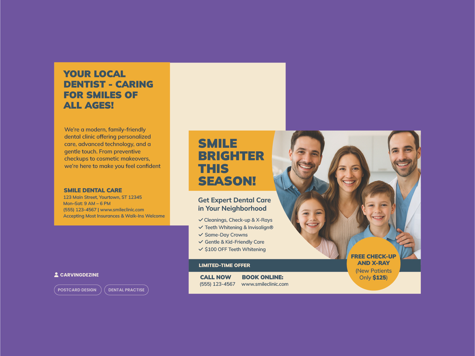 EDDM Dental Postcard Design – Smile Dental Care animation bold branding carvingdezine dentist dentist postcard design dentist poster design design eddm flyer design graphic design postcard design poster design print typography