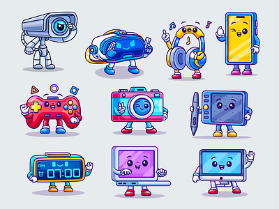 Cute Gadget & Technology📲🖥️⌚ branding camera cartoon cctv character console cute digital watch doodle flat gadget headphone icon illustration laptop logo smartphone speaker tablet technology