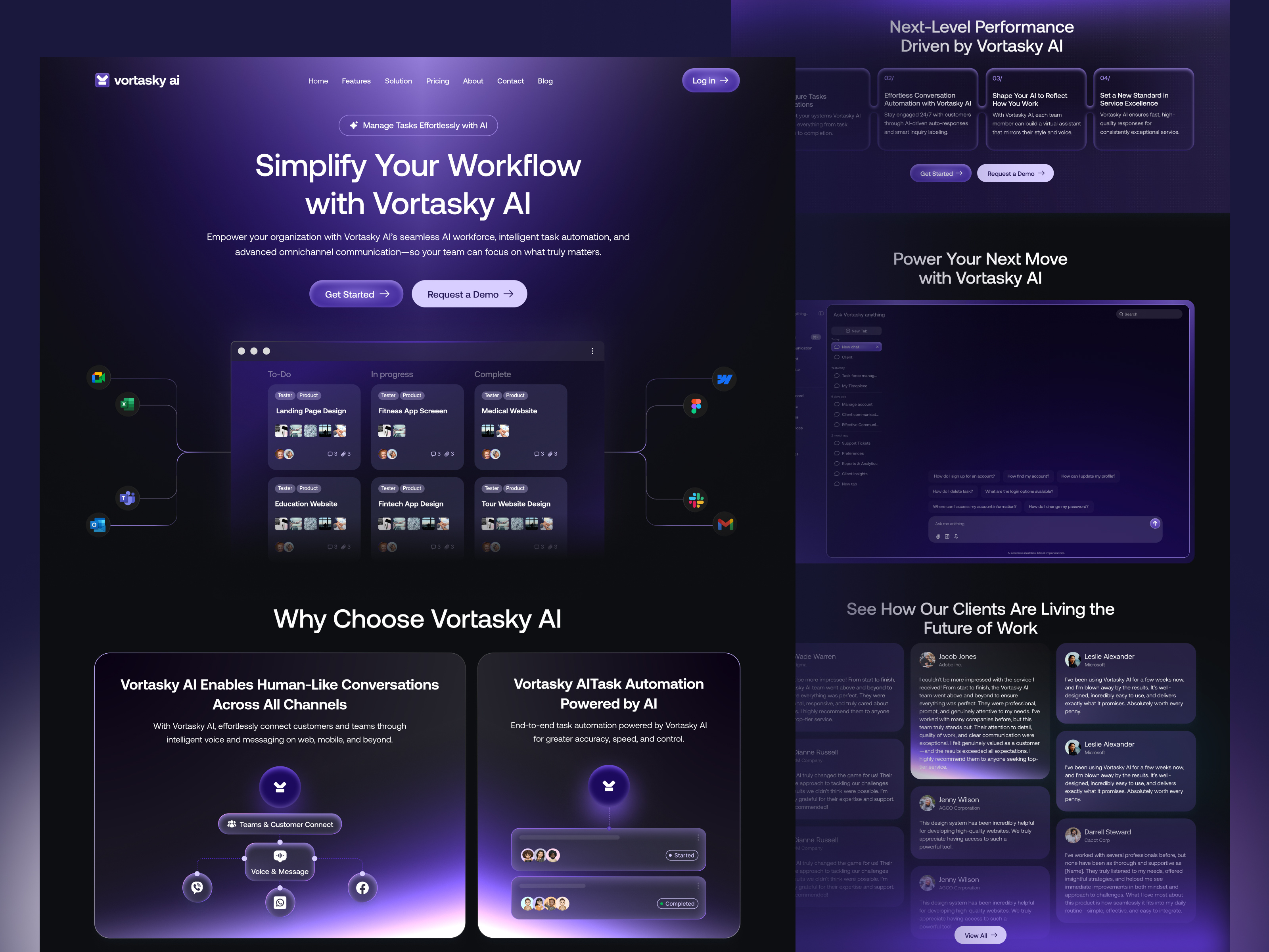 Example of SaaS Landing page - Vortasky AI Task management website