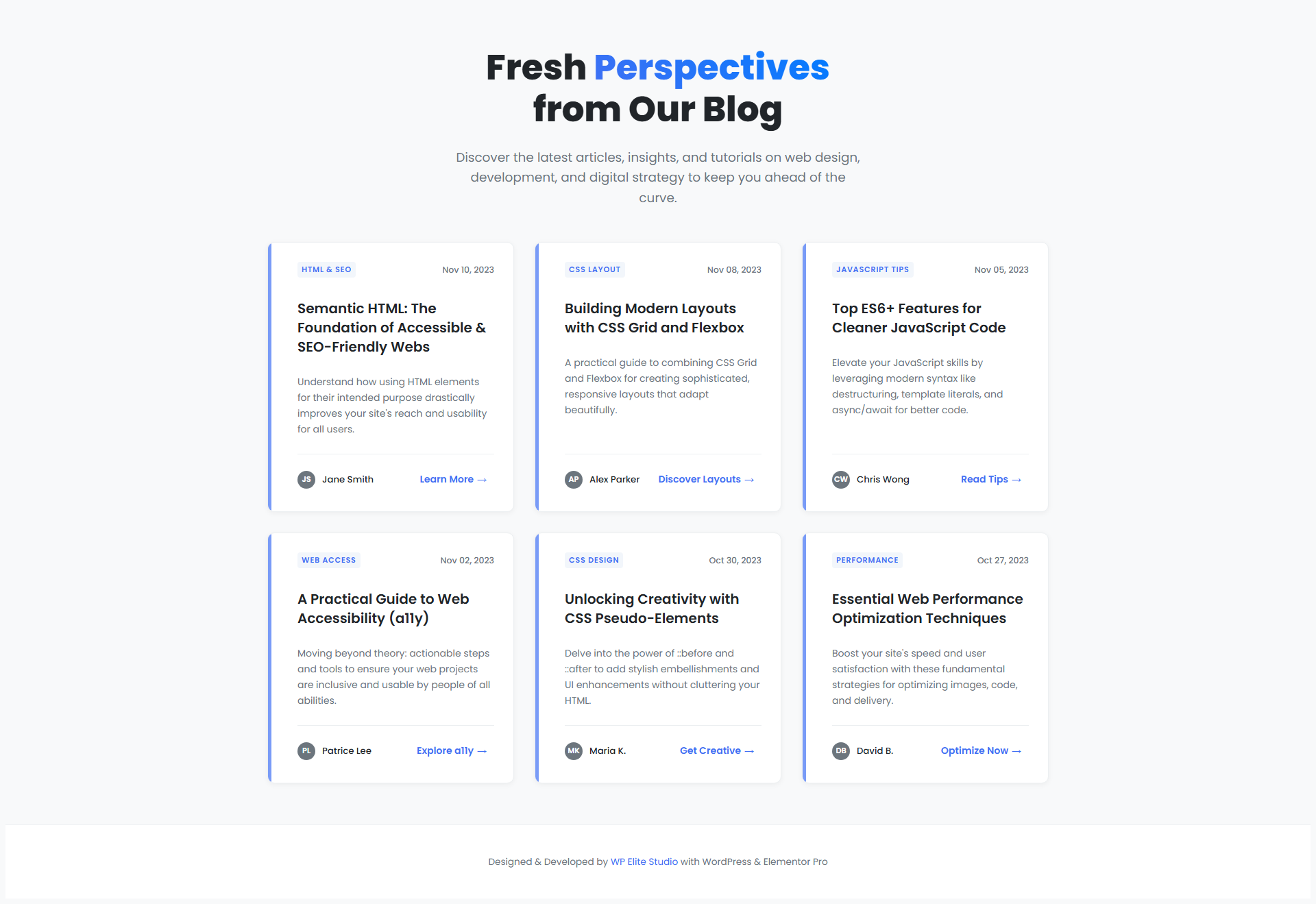 Example of Design & Build Web Component (Elementor)