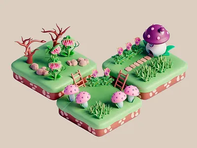 3D Whimsical Mushroom Isles 3d 3d abstract art 3d art 3d art work 3d design 3d grass 3d house 3d mushroom 3d plants 3d ushrooms cartoonish floral floral elements grass mushroom mushroom house nature plants playful whimsical