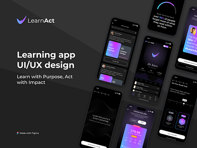 Learning app UI/UX design branding dark gradient dark ui education gradient illustration ios language learn learning logo mobile reading school ui ux